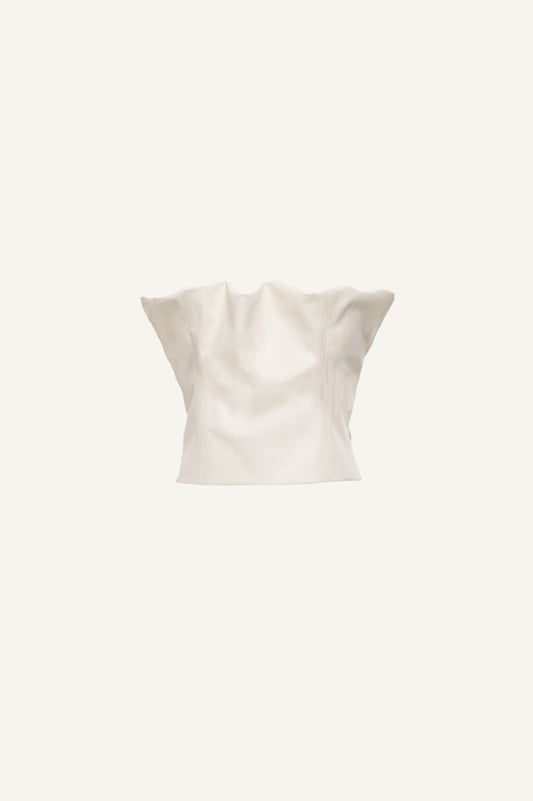 VEGAN LEATHER DRAPED TOP