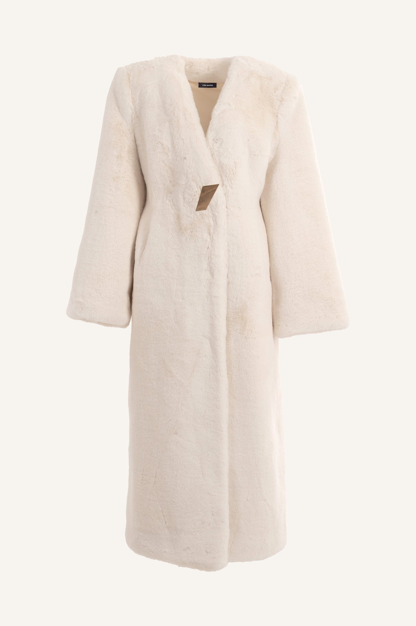 FUR MAXI COAT WITH SIGNATURE BUTTON