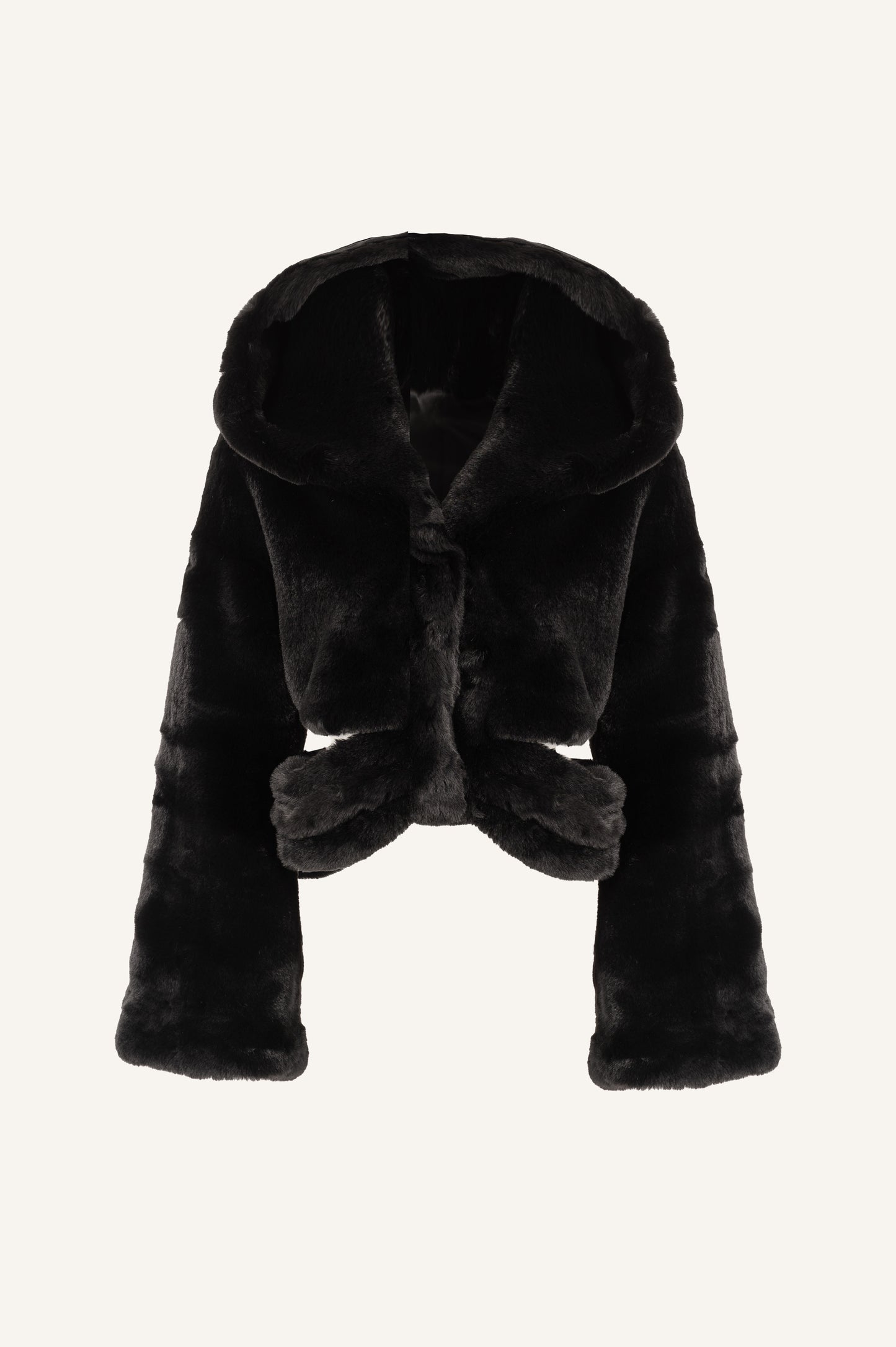 HOODED FUR JACKET WITH CUTOUTS