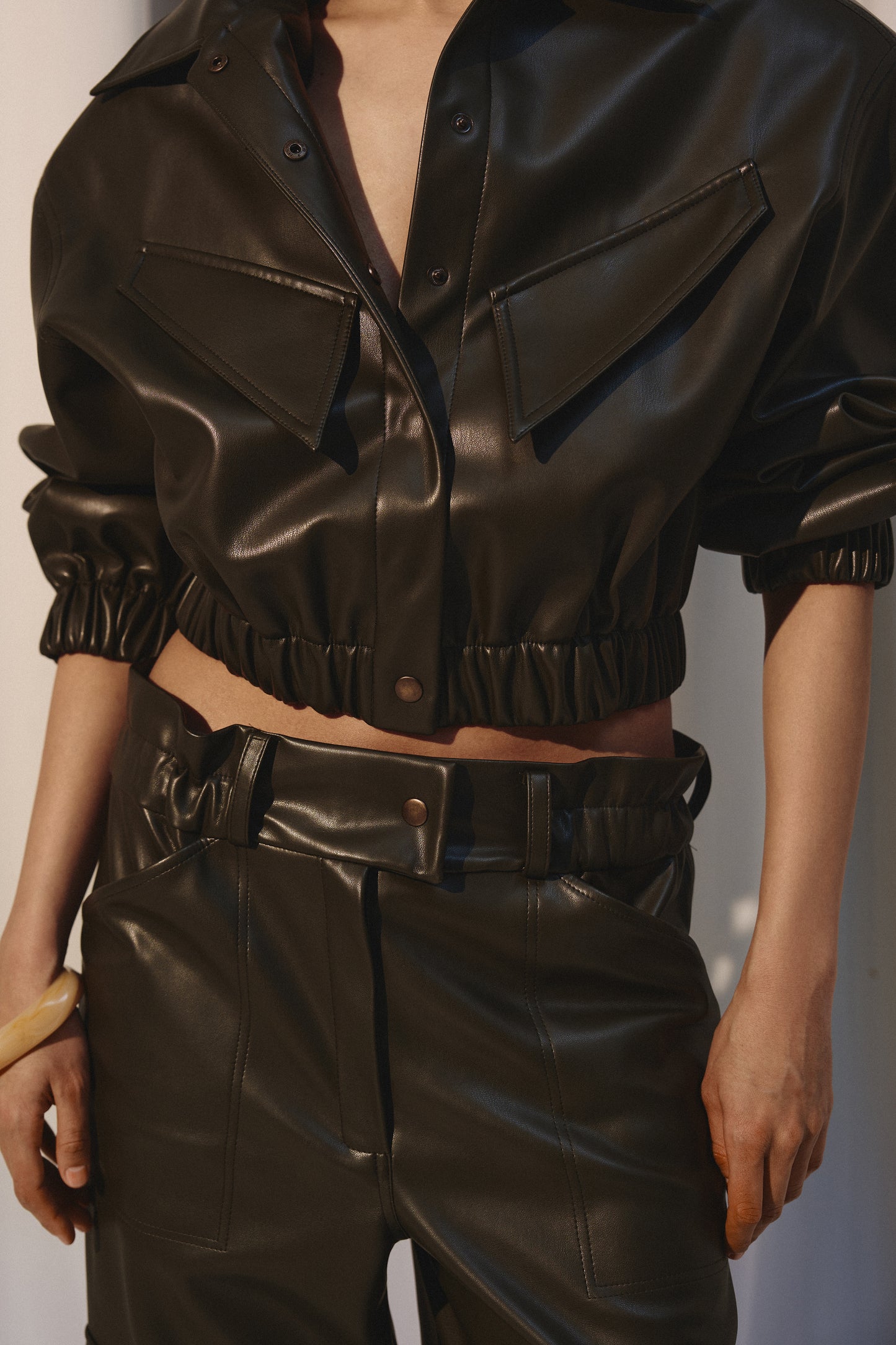 LEATHER CROPPED BOMBER