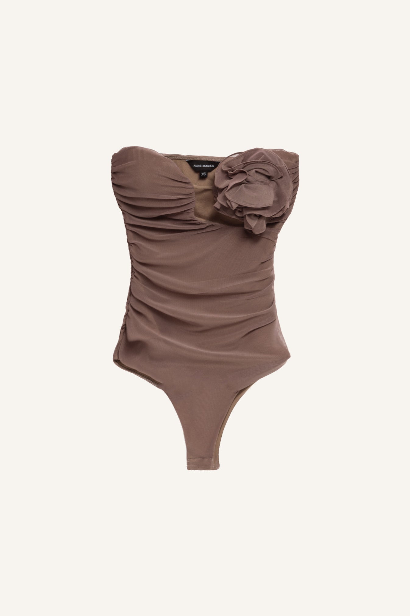 DRAPED BUSTIER BODYSUIT WITH A FLOWER