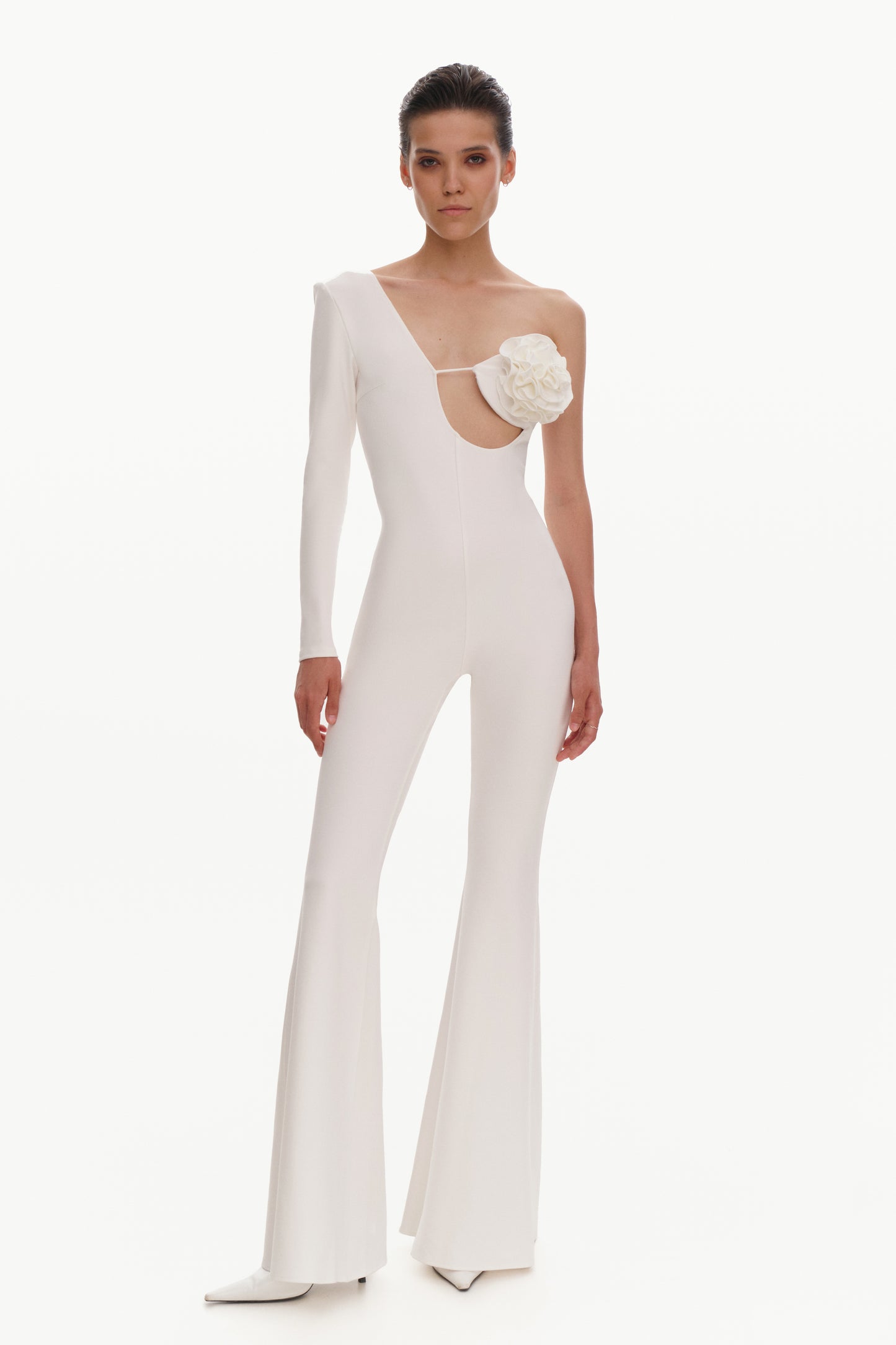 ASSYMETRICAL CATSUIT WITH ROSE APPLIQUÉ