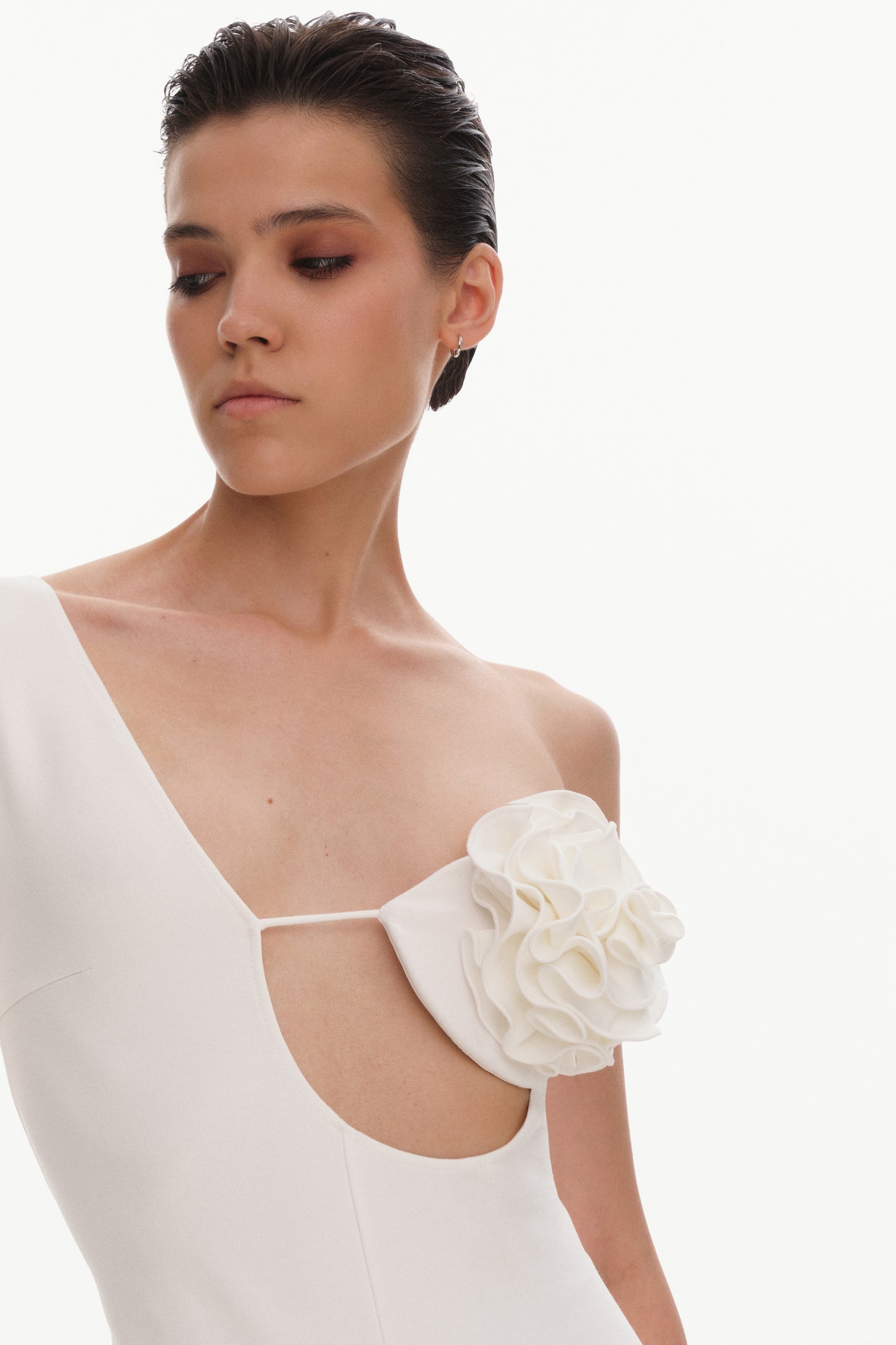 ASSYMETRICAL CATSUIT WITH ROSE APPLIQUÉ