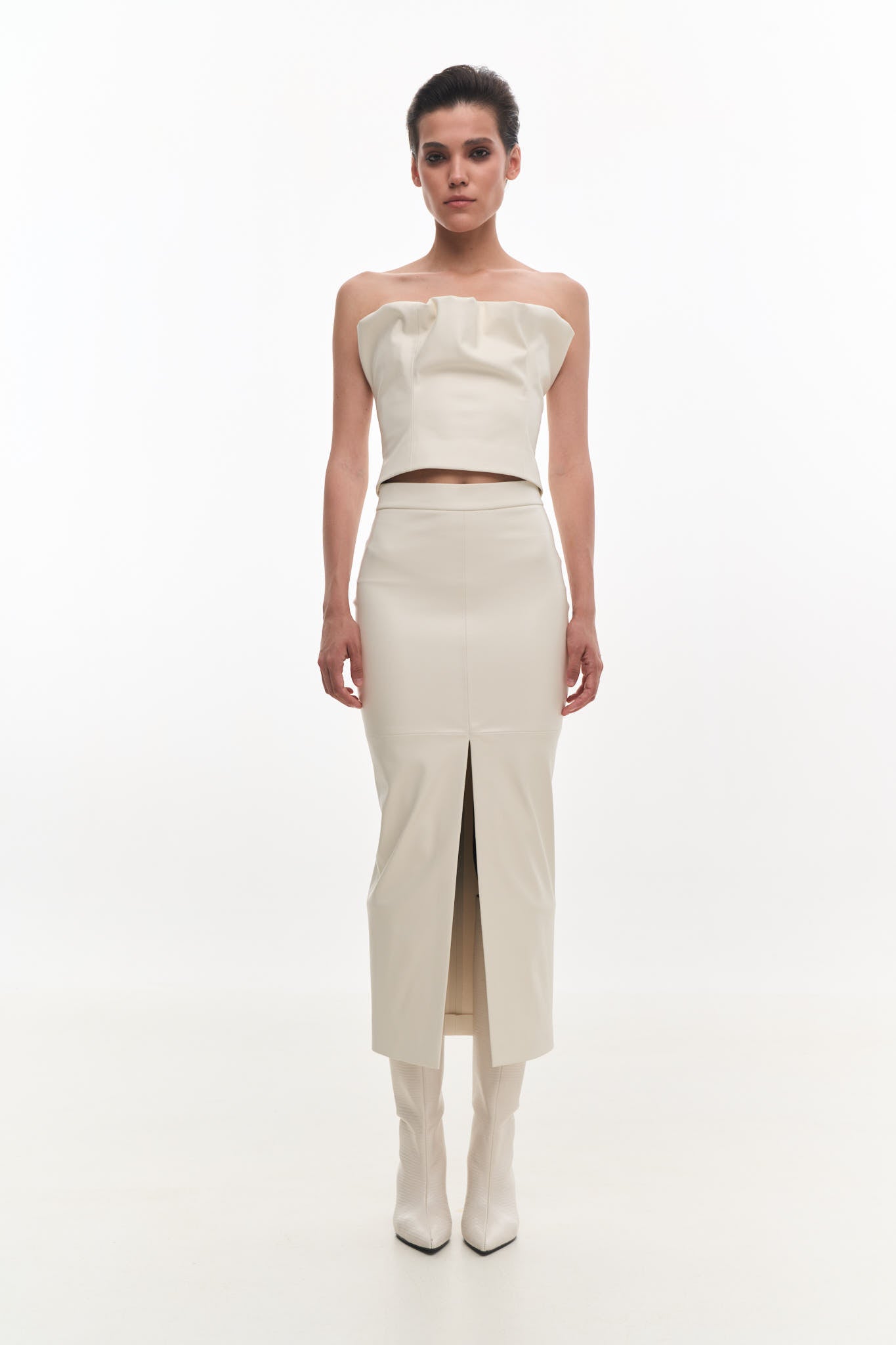 FIT CUT MIDI SKIRT WITH FRONT CUT