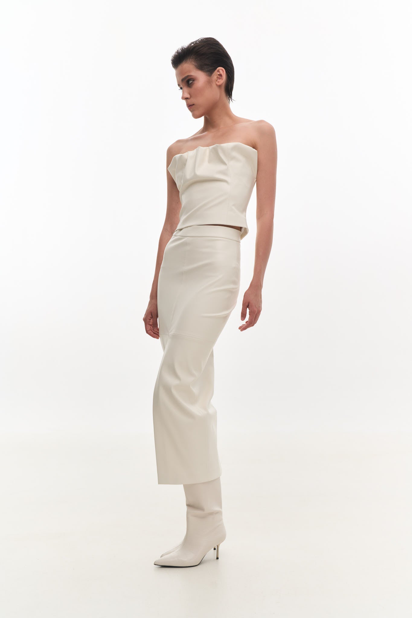 VEGAN LEATHER DRAPED TOP