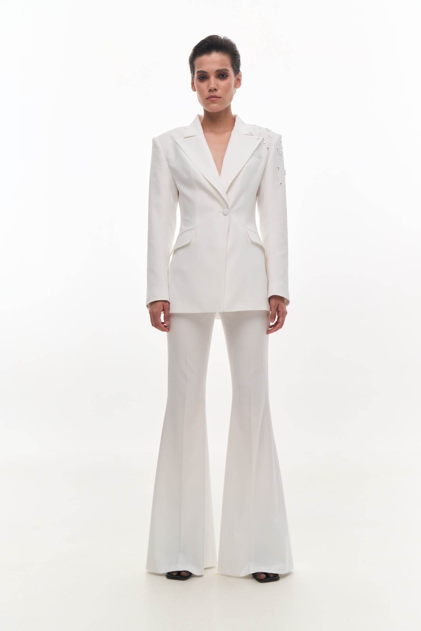 CRYSTAL DECORATED BLAZER IN ECRU