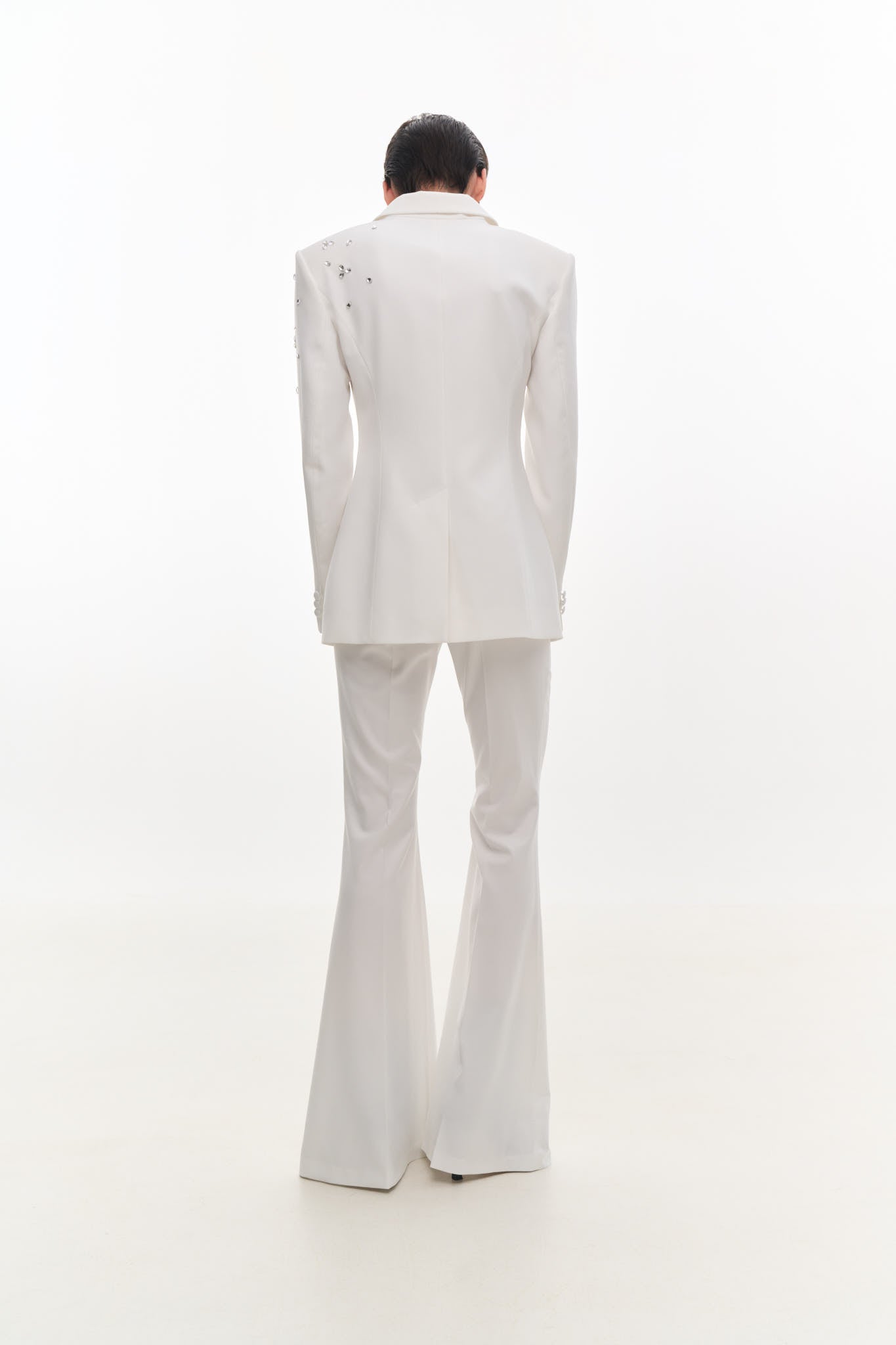 CRYSTAL DECORATED BLAZER IN ECRU