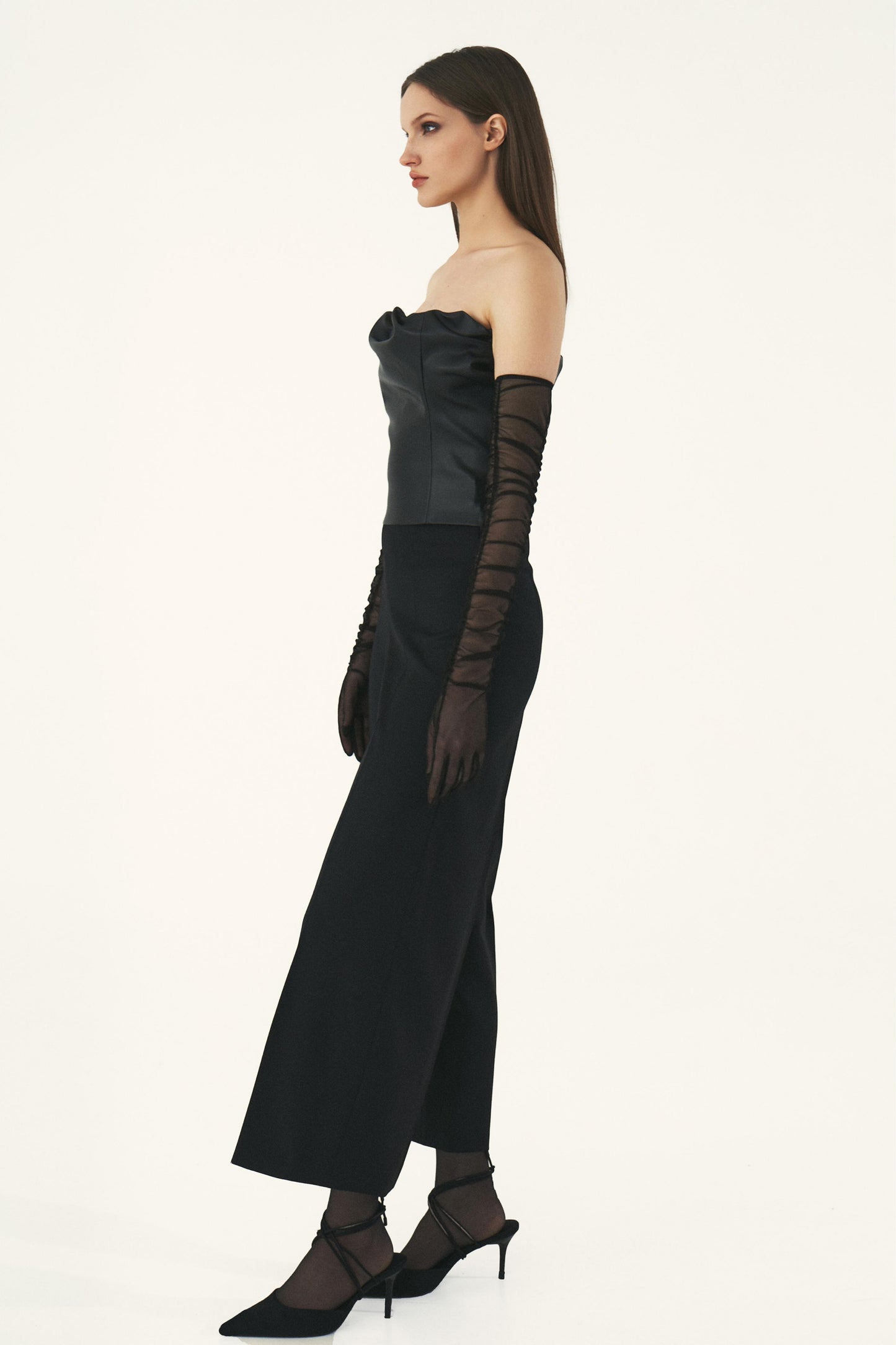 VEGAN LEATHER DRAPED TOP