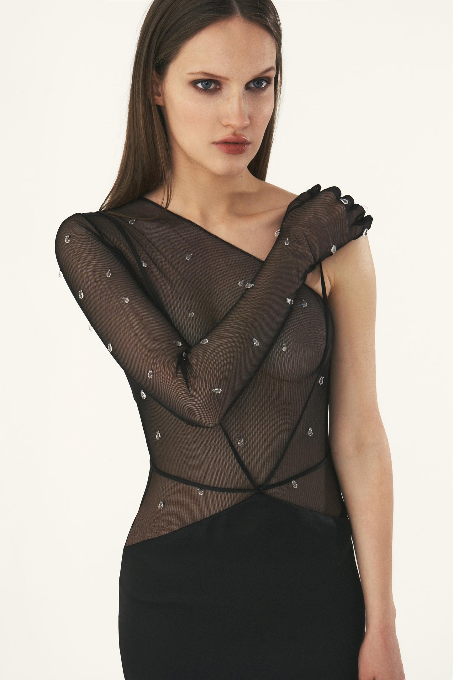 OPEN SHOULDER BODY WITH CRYSTALS