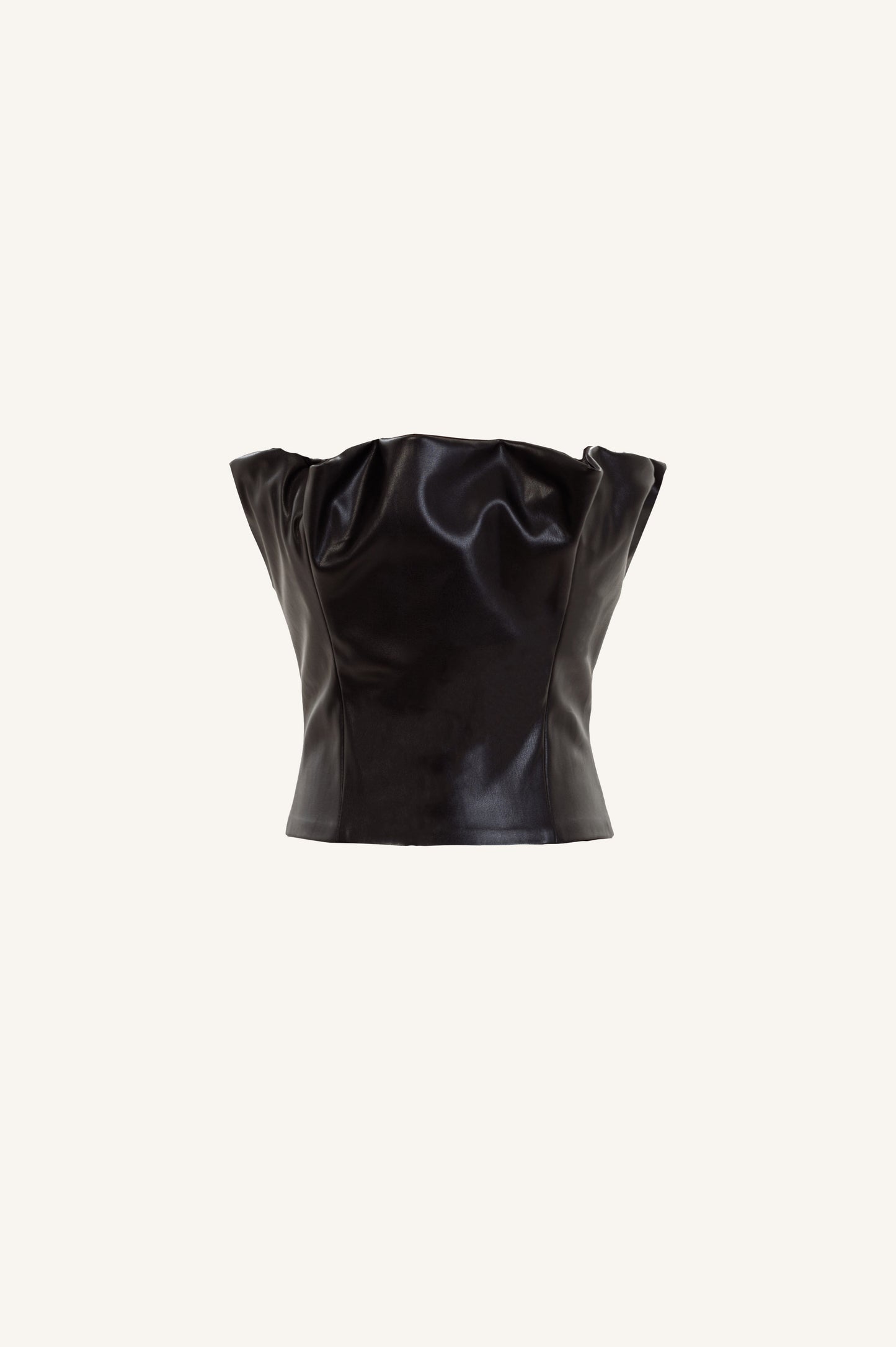 VEGAN LEATHER DRAPED TOP