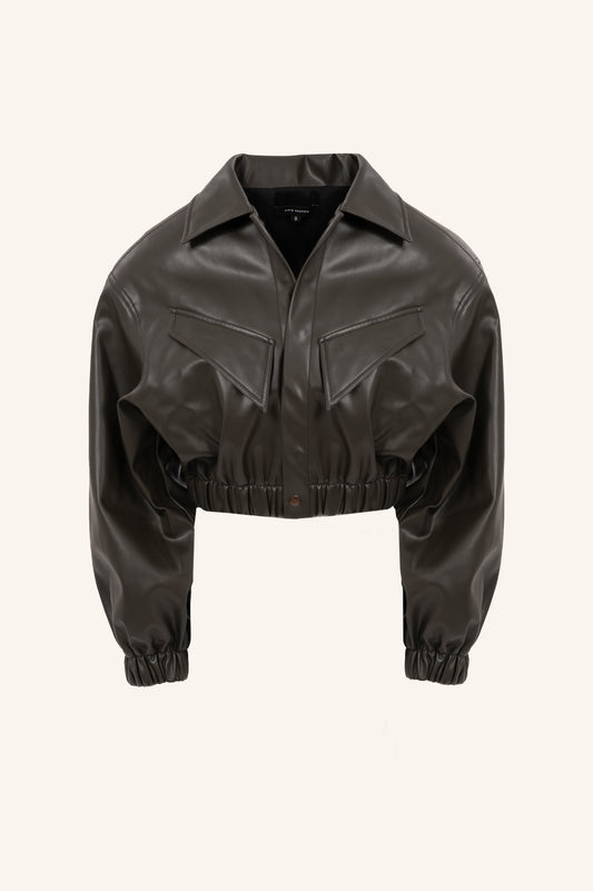LEATHER CROPPED BOMBER