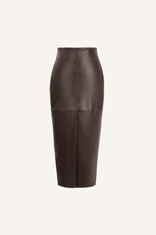 LEATHER MIDI SKIRT
