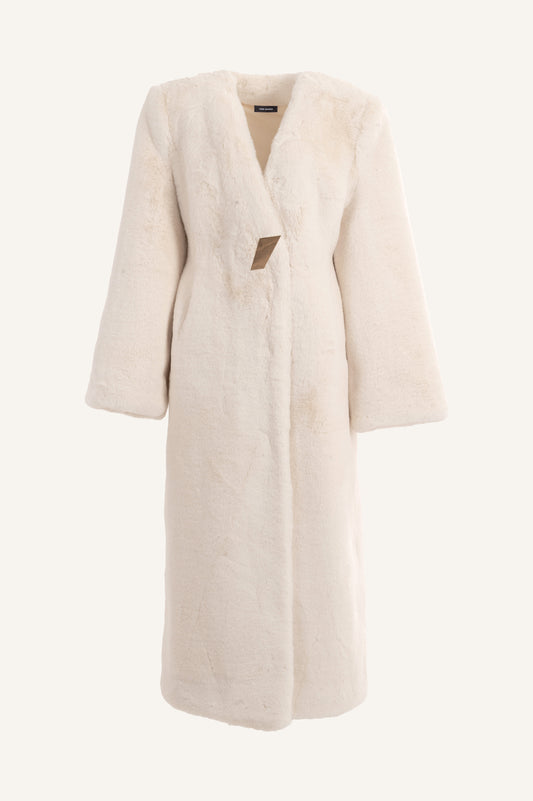 FUR MAXI COAT WITH SIGNATURE BUTTON