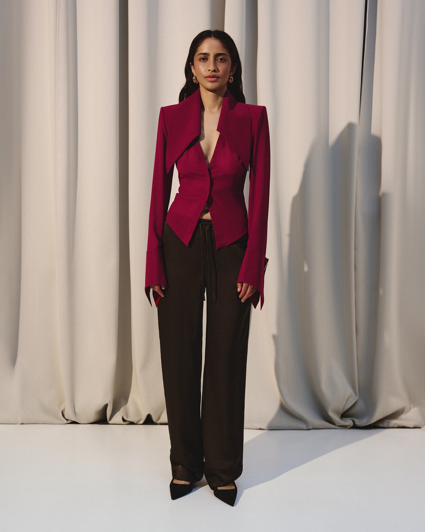 SHEER LOUNGE SHIRT WITH OVERSIZED COLLAR