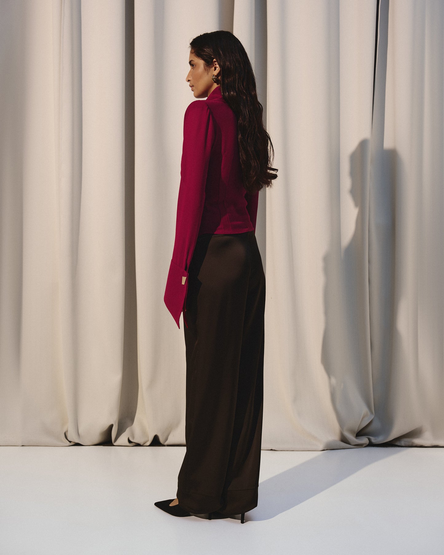 SHEER LOUNGE SHIRT WITH OVERSIZED COLLAR