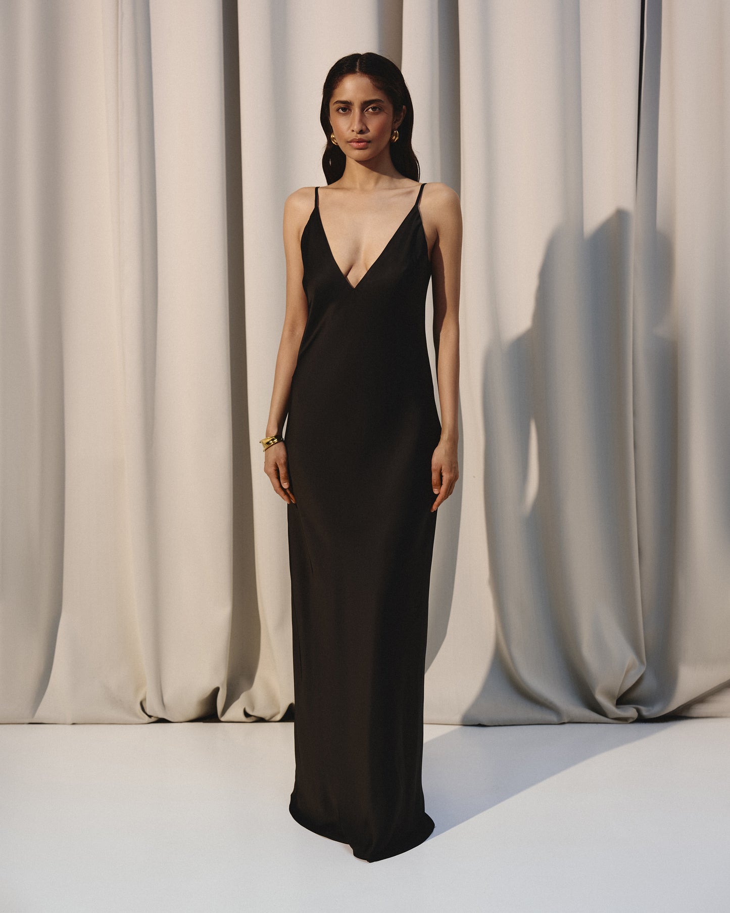 MAXI SILK DRESS WITH DEEP V BACK