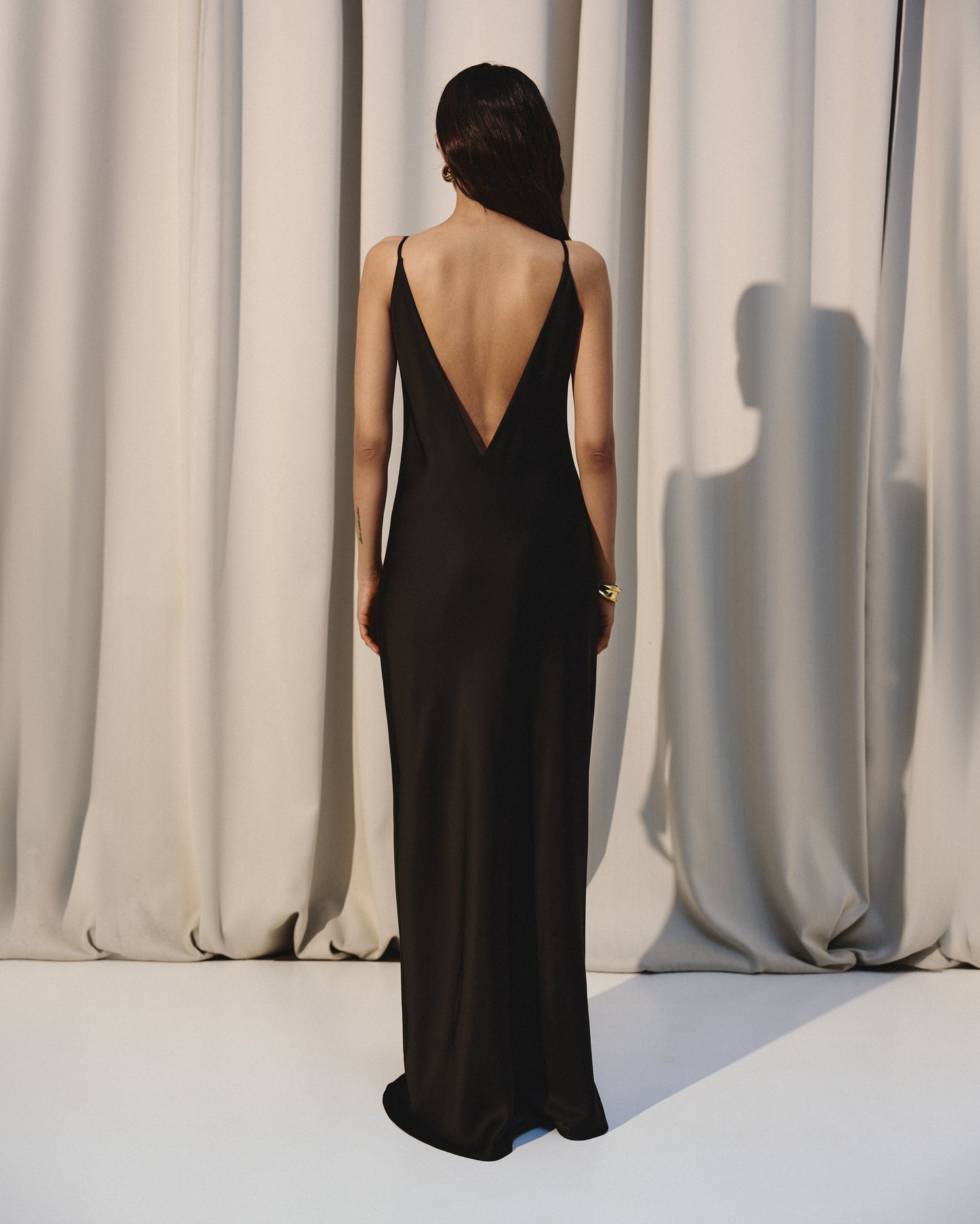 MAXI SILK DRESS WITH DEEP V BACK