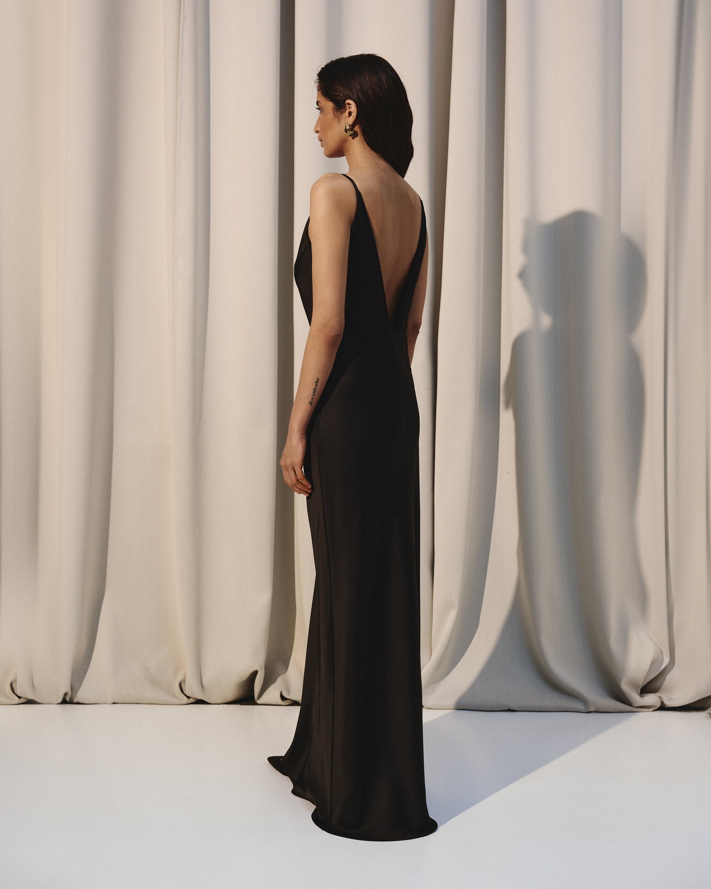 MAXI SILK DRESS WITH DEEP V BACK