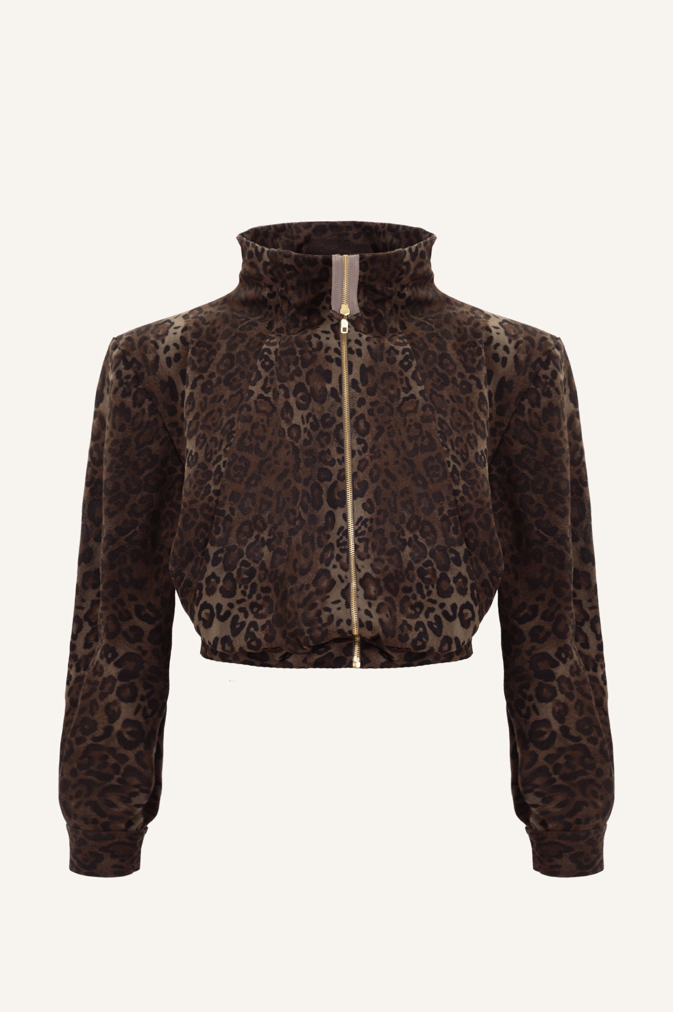 LEOPARD PRINT HIGH-COLLAR BOMBER