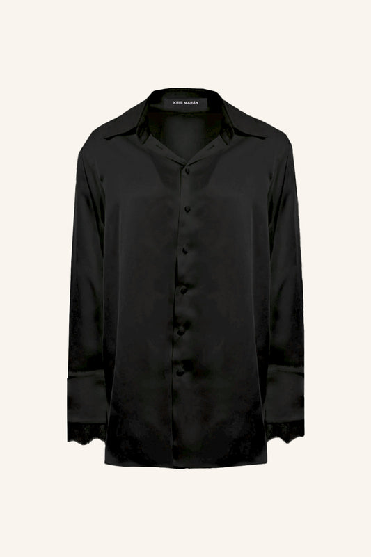 SILKY LOUNGE SHIRT WITH LACE