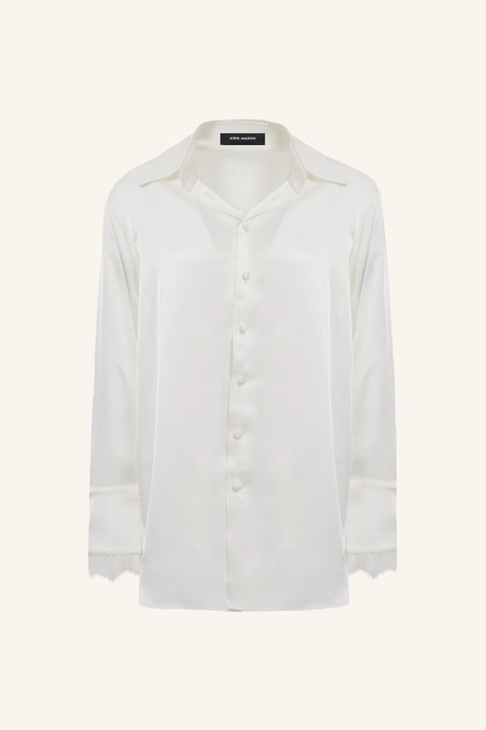 SILKY LOUNGE SHIRT WITH LACE