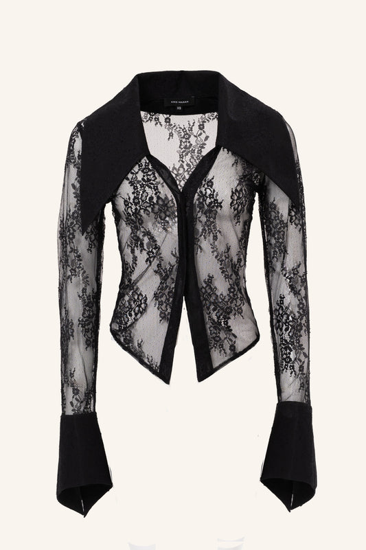 LACED SHIRT WITH OVERSIZED COLLAR