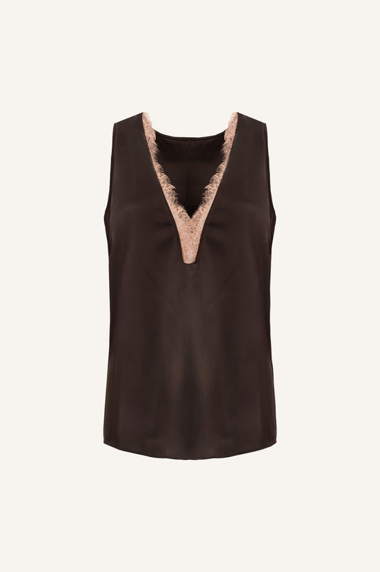 SILKY LOUNGE TOP WITH LACE