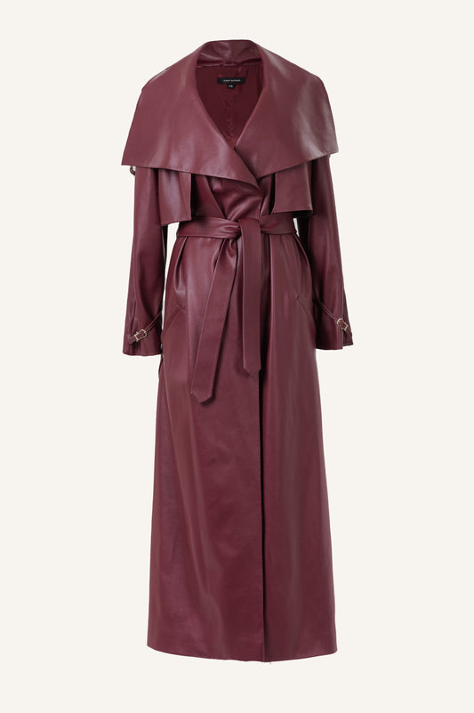 VEGAN LEATHER MAXI TRENCH WITH BUCKLES