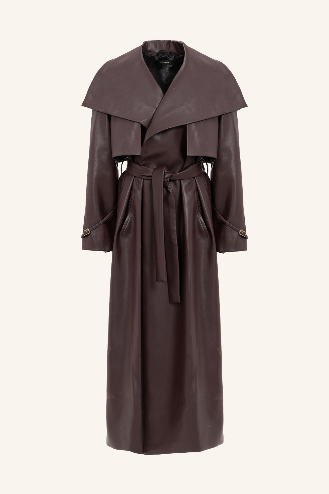 VEGAN LEATHER TRENCH IN DARK BROWN