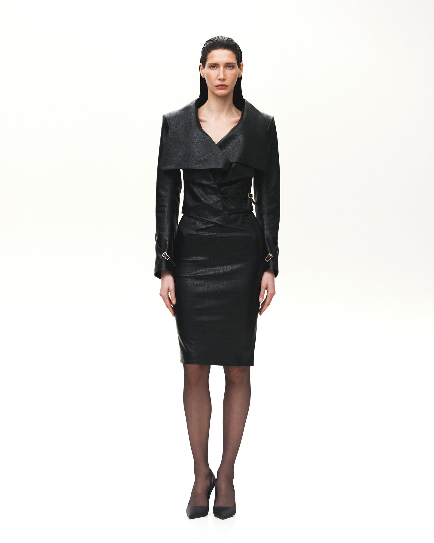 FIT CUT SKIRT IN CROCO LEATHER